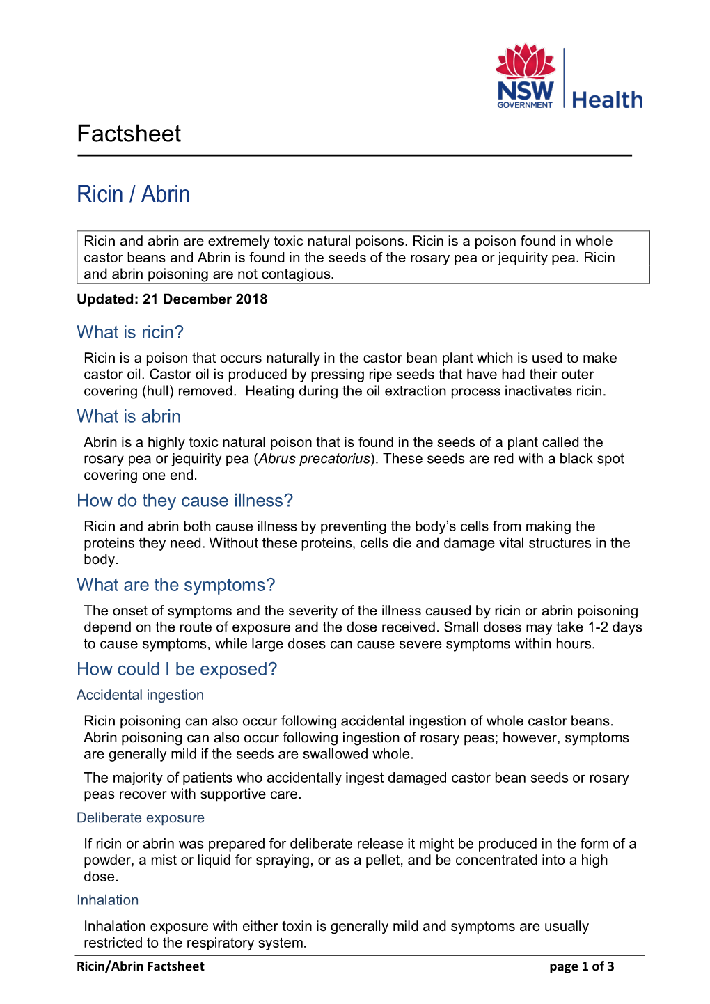 Factsheet Ricin / Abrin