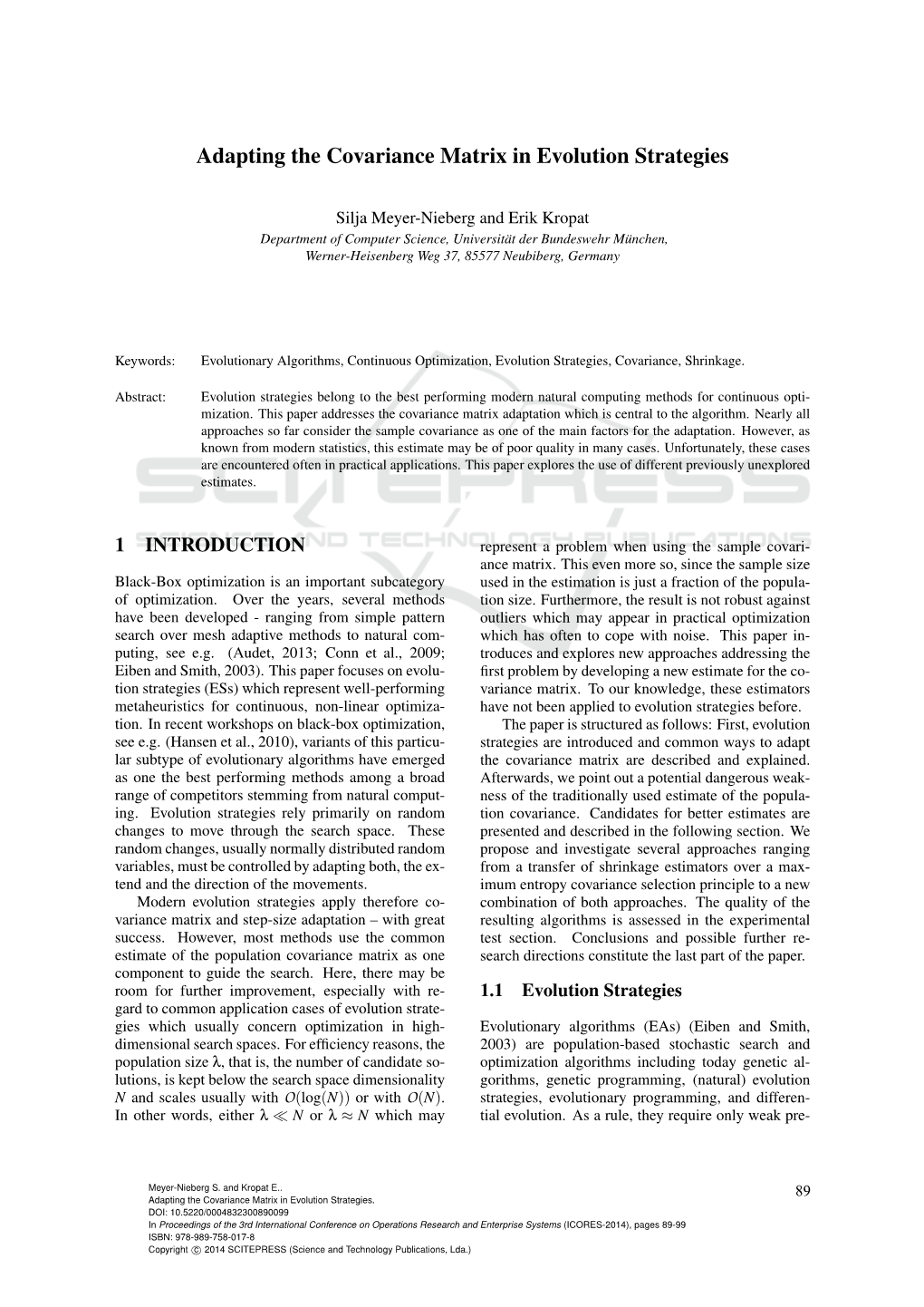 Adapting the Covariance Matrix in Evolution Strategies