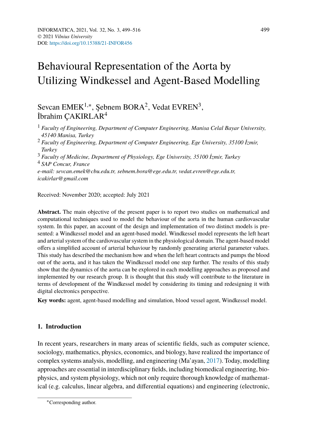 Behavioural Representation of the Aorta by Utilizing Windkessel and Agent-Based Modelling