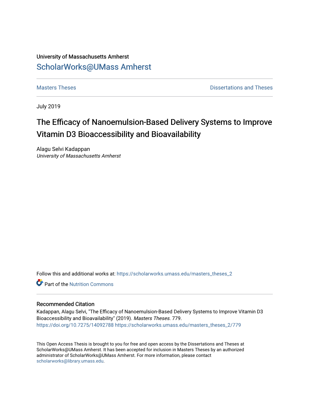 The Efficacy of Nanoemulsion-Based Delivery Systems to Improve Vitamin D3 Bioaccessibility and Bioavailability