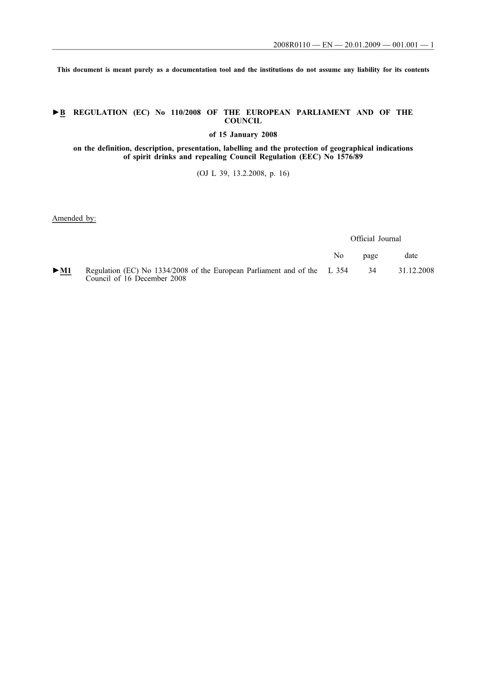 B REGULATION (EC) No 110/2008 of the EUROPEAN