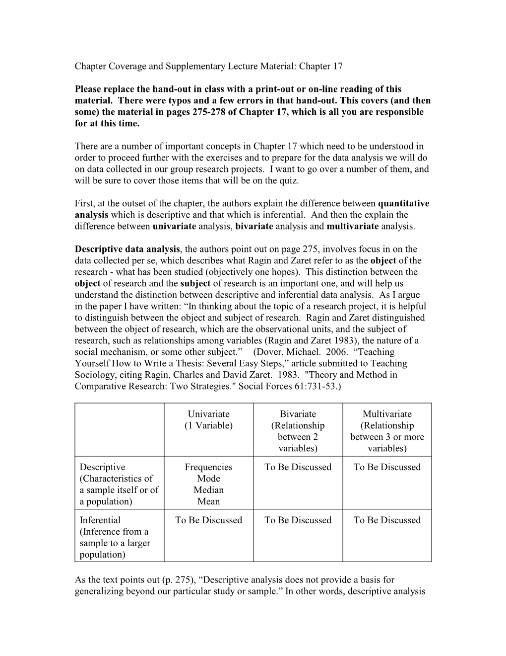 Univariate Analyses Can Be Used for Which of the Following