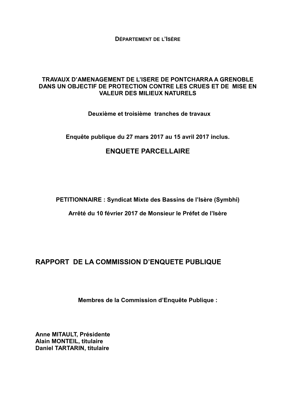 Enquete Parcellaire Rapport De La Commission D'enquete Publique