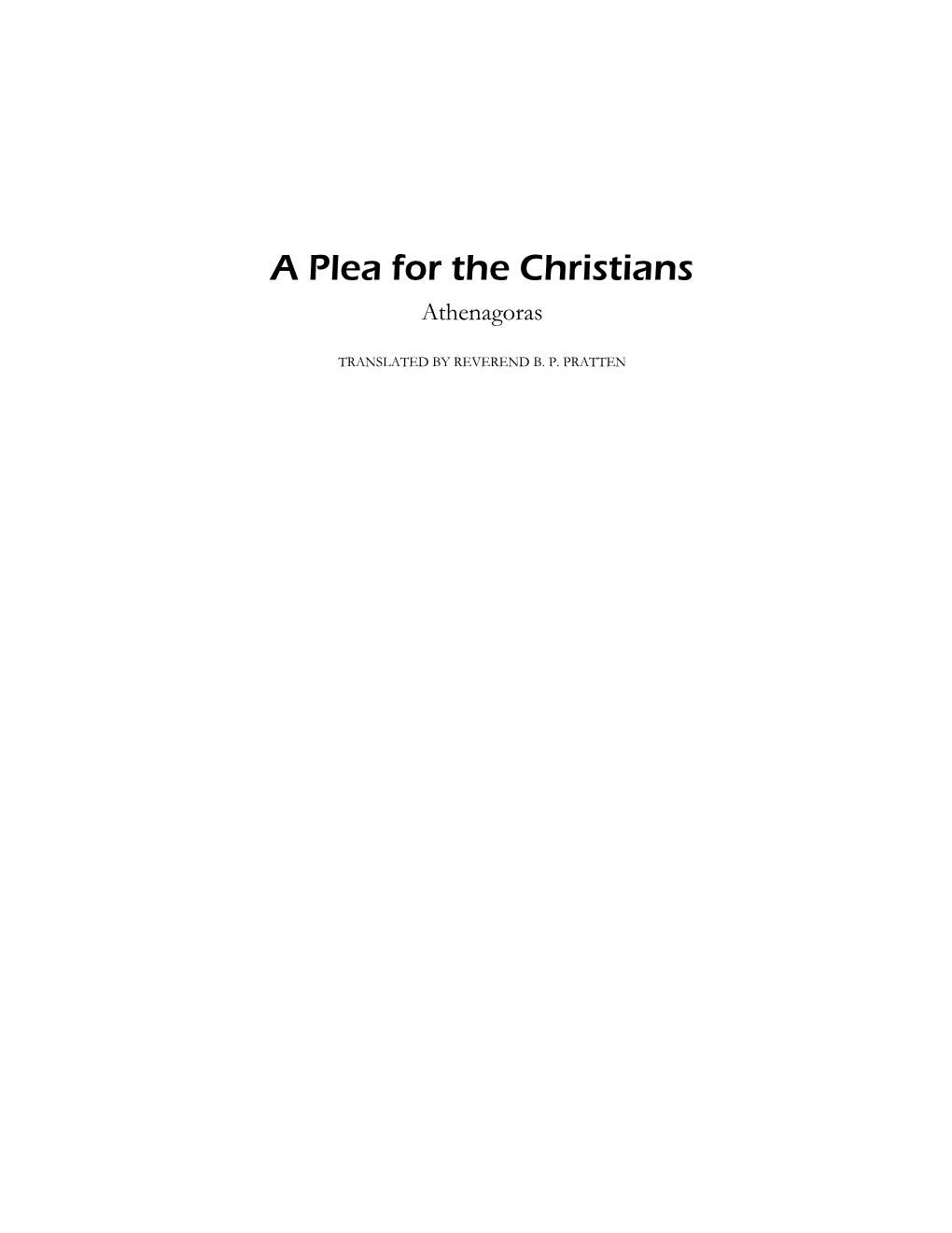 A Plea for the Christians Athenagoras