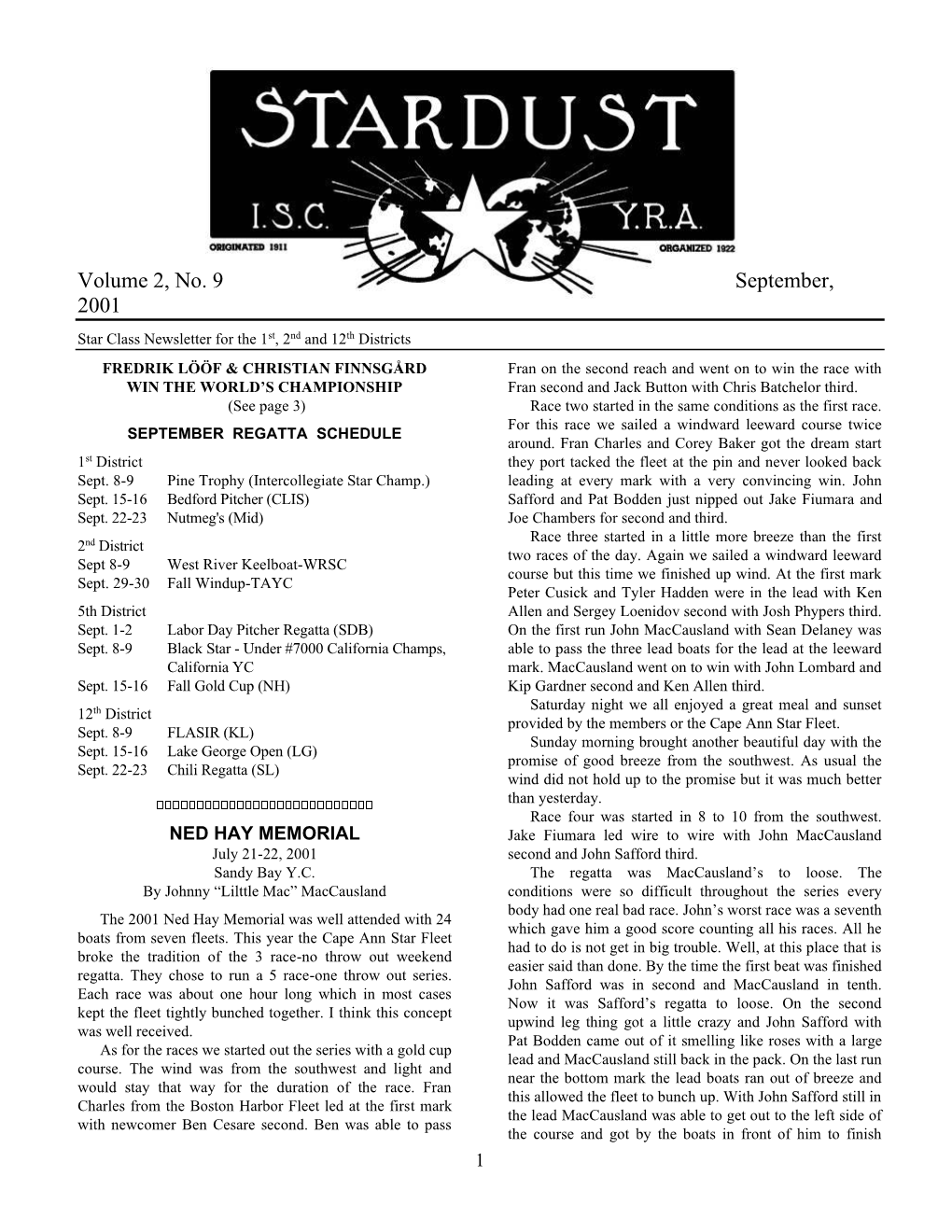 Local Star Class Newsletter