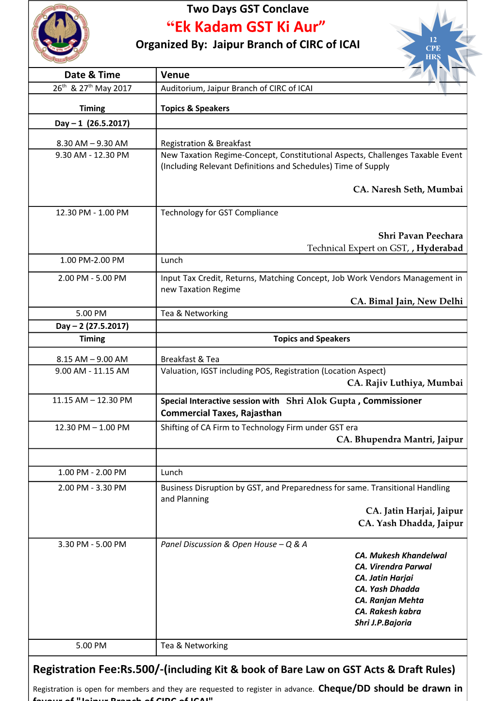 Half Day Seminar on Direct Taxes and Company Law & LLP