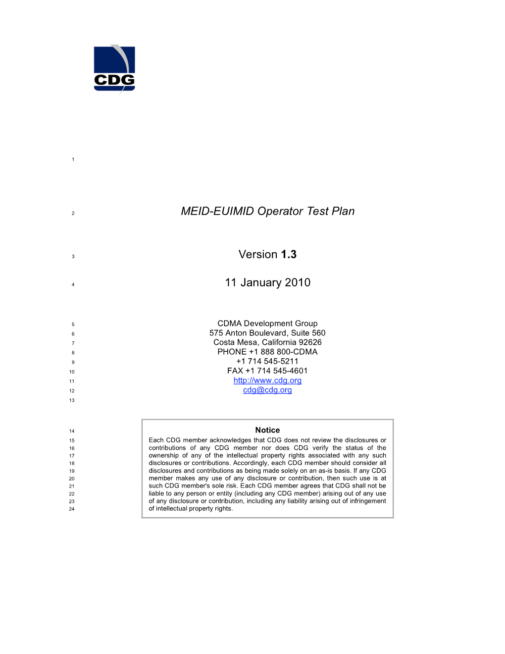 MEID-EUIMID Operator Test Plan, Ver 1.3, January 11, 2010
