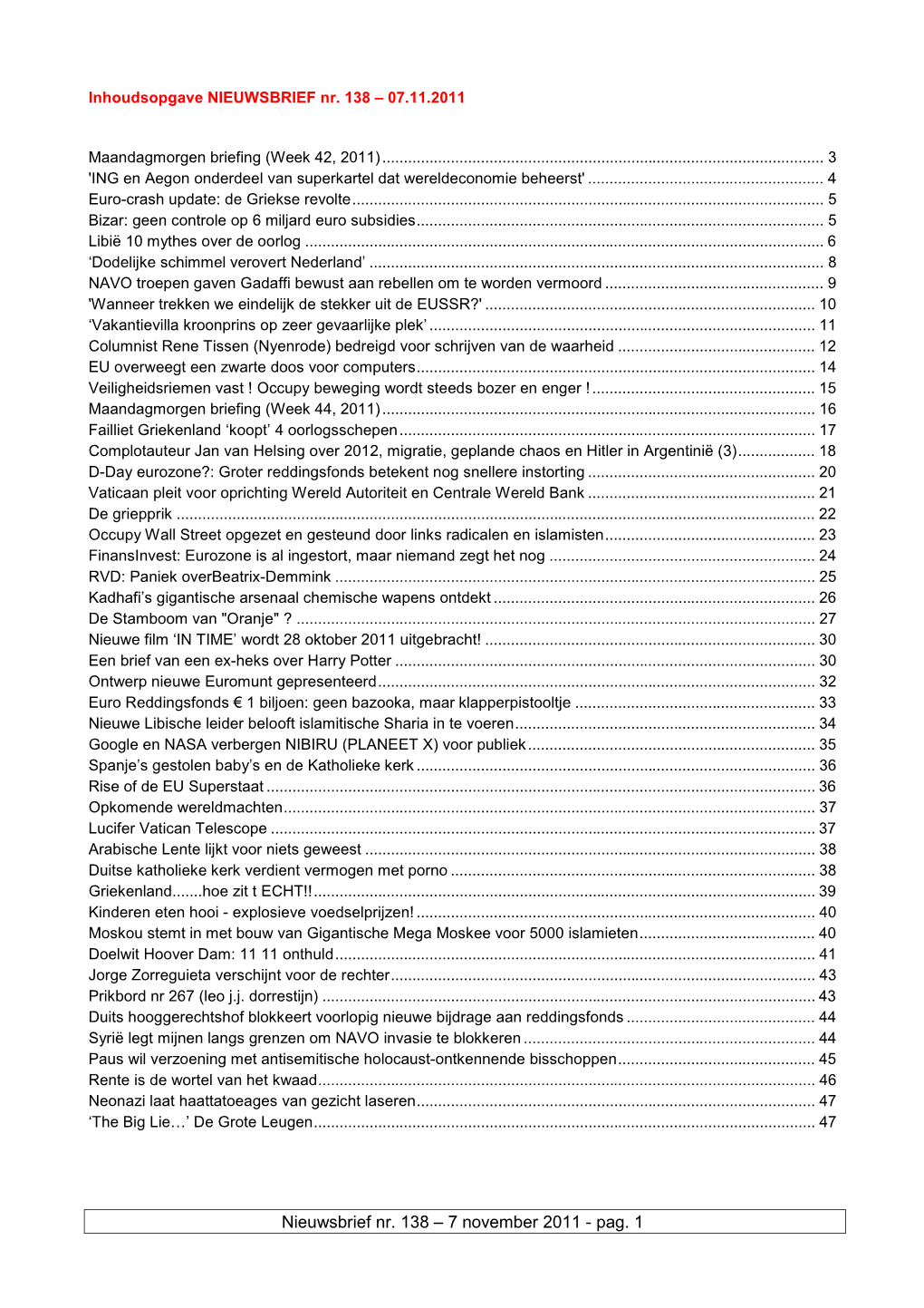 Nieuwsbrief Nr. 138 – 7 November 2011 - Pag