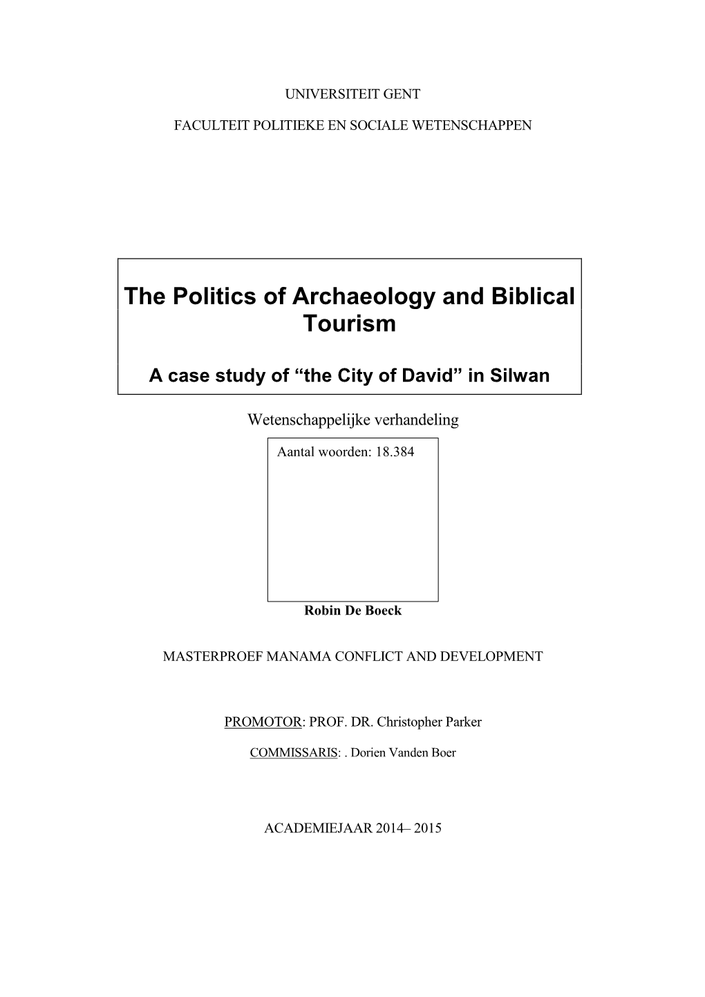 The Politics of Archaeology and Biblical Tourism