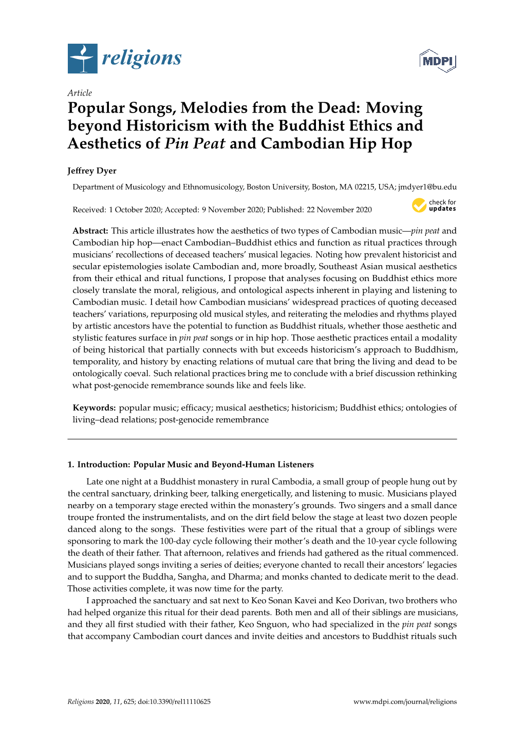 Popular Songs, Melodies from the Dead: Moving Beyond Historicism with the Buddhist Ethics and Aesthetics of Pin Peat and Cambodian Hip Hop