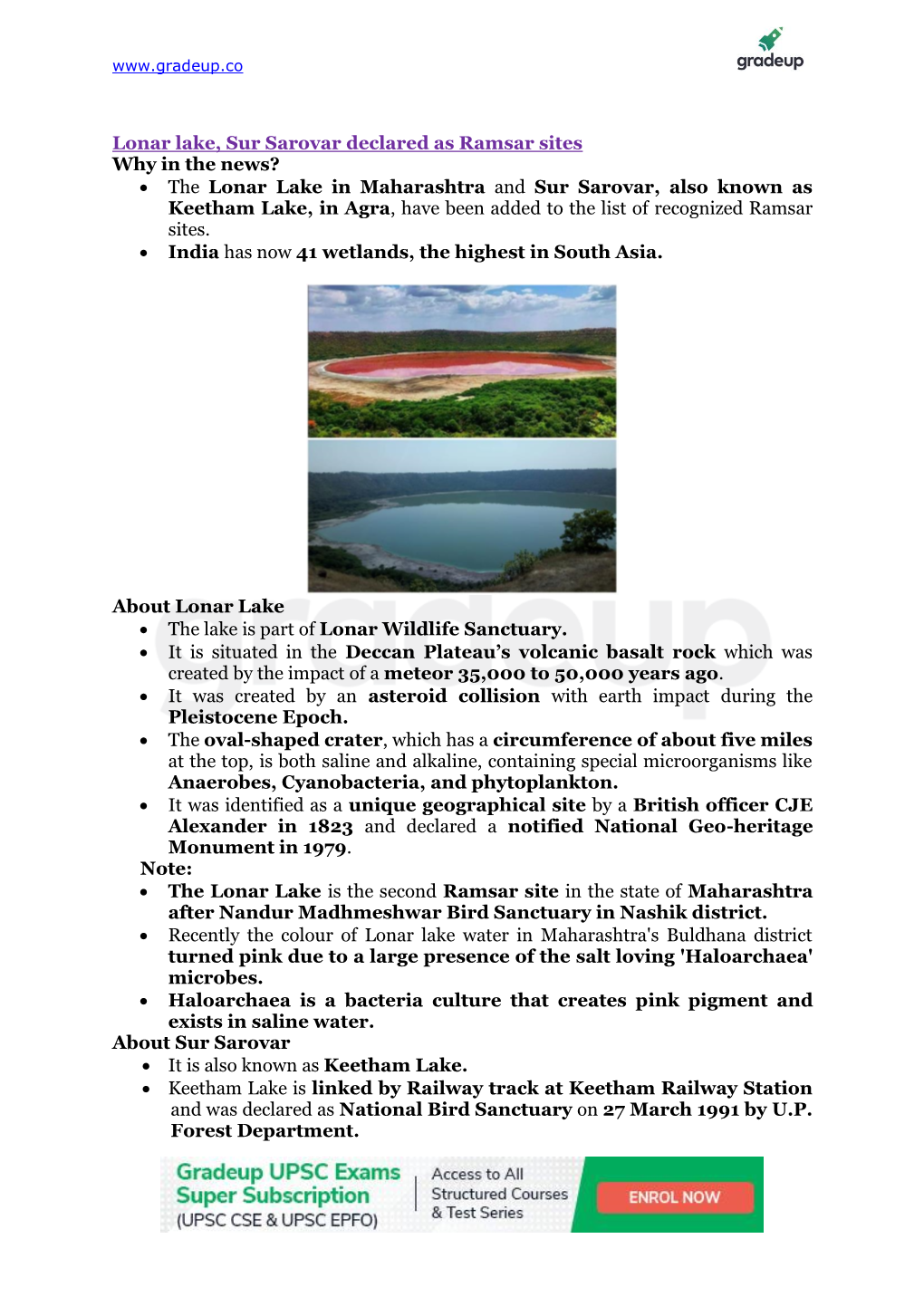 Lonar Lake, Sur Sarovar Declared As Ramsar Sites Why in The