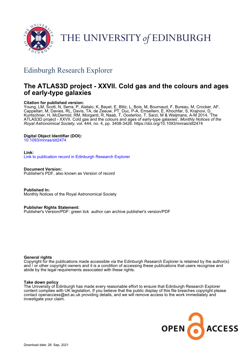 XXVII. Cold Gas and the Colours and Ages of Early-Type Galaxies