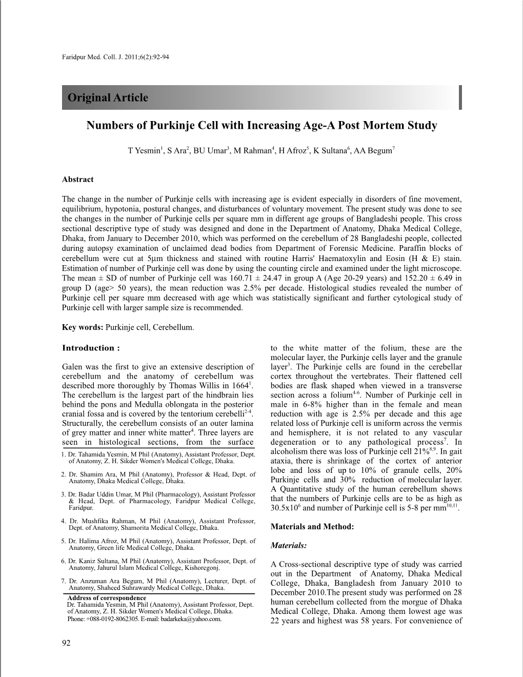 Numbers of Purkinje Cell with Increasing Age-A Post Mortem Study