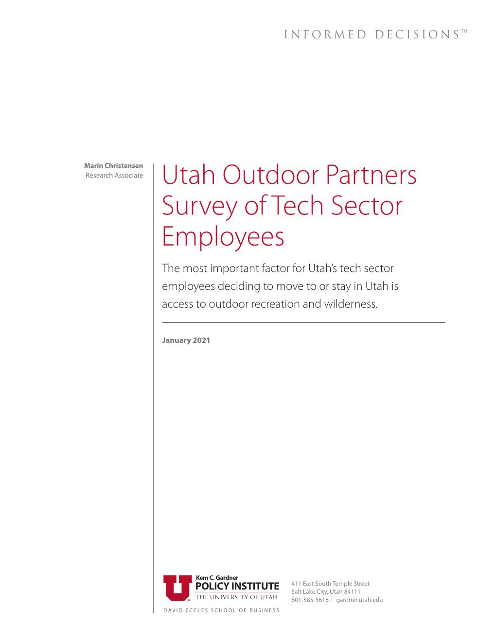 Utah Outdoor Partners Survey of Tech Sector Employees