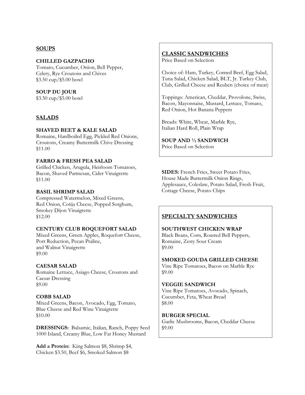 Sample Lunch Menu