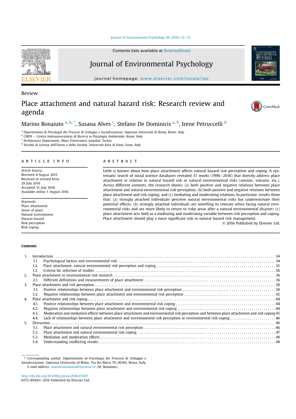 Place Attachment and Natural Hazard Risk: Research Review and Agenda