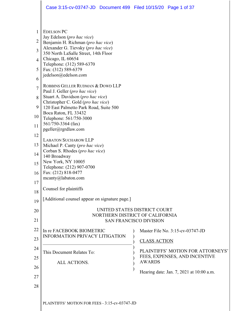 Case 3:15-Cv-03747-JD Document 499 Filed 10/15/20 Page 1 of 37