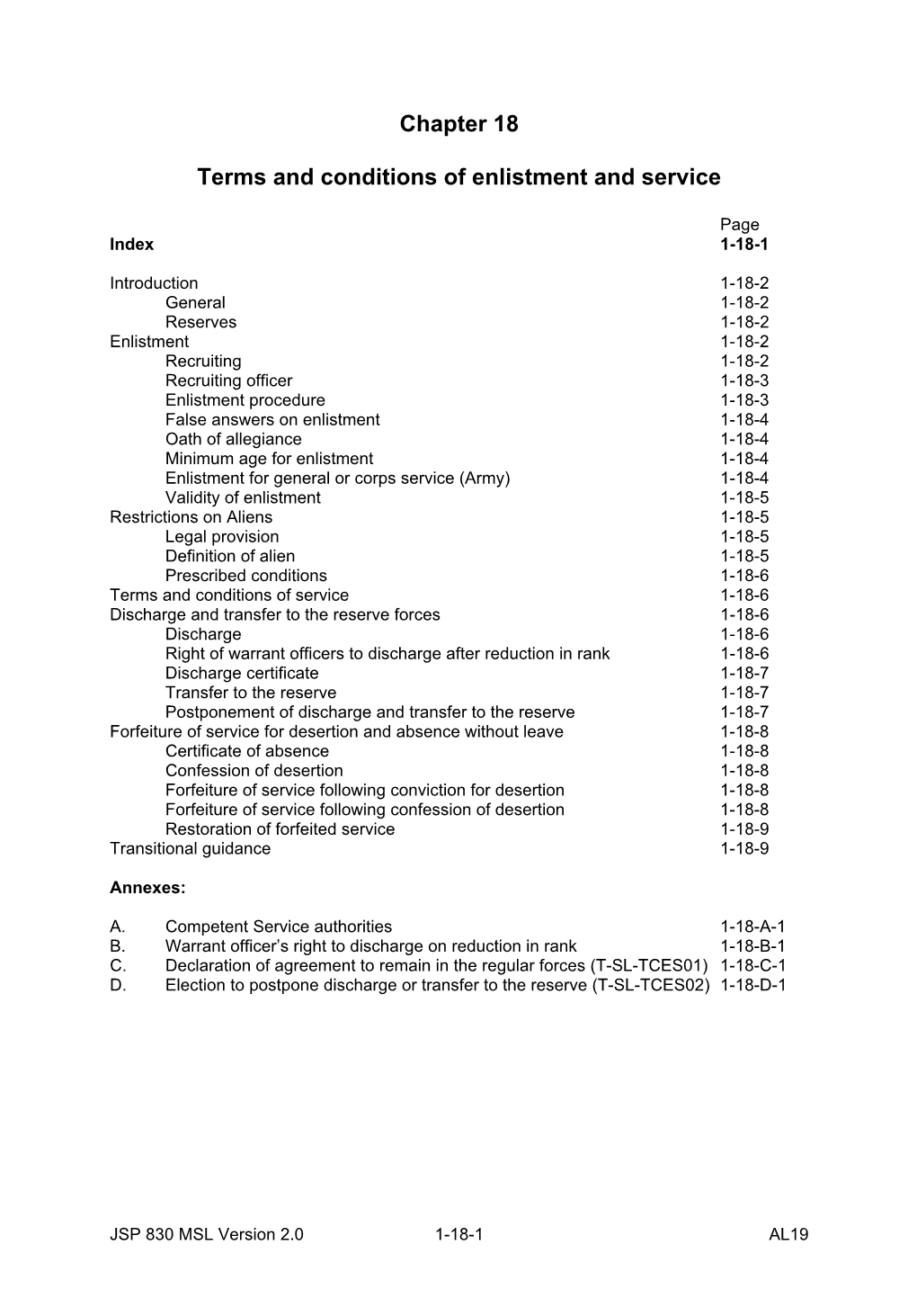 Chapter 18 Terms and Conditions of Enlistment and Service