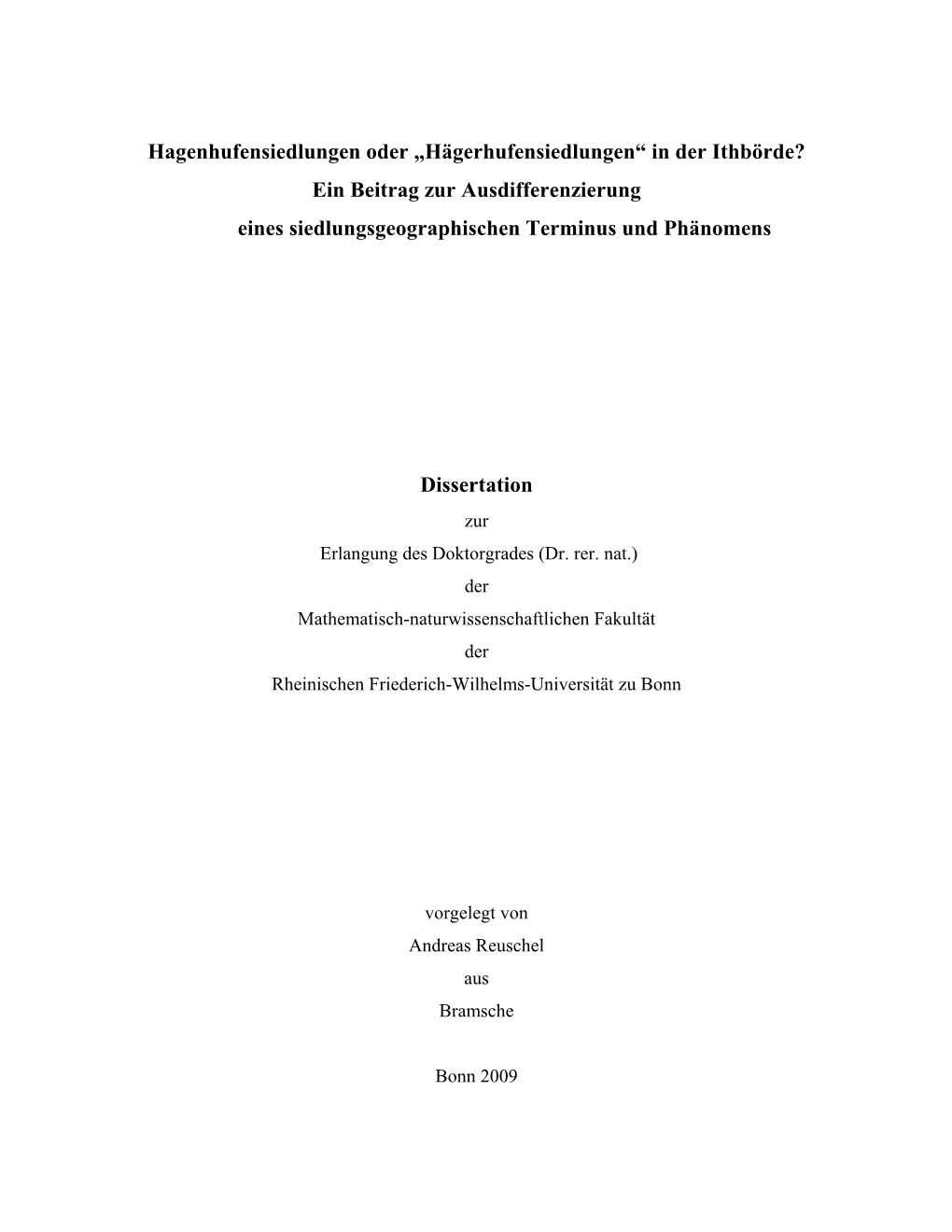 Hagenhufensiedlungen Oder „Hägerhufensiedlungen“ in Der Ithbörde? Ein Beitrag Zur Ausdifferenzierung Eines Siedlungsgeographischen Terminus Und Phänomens