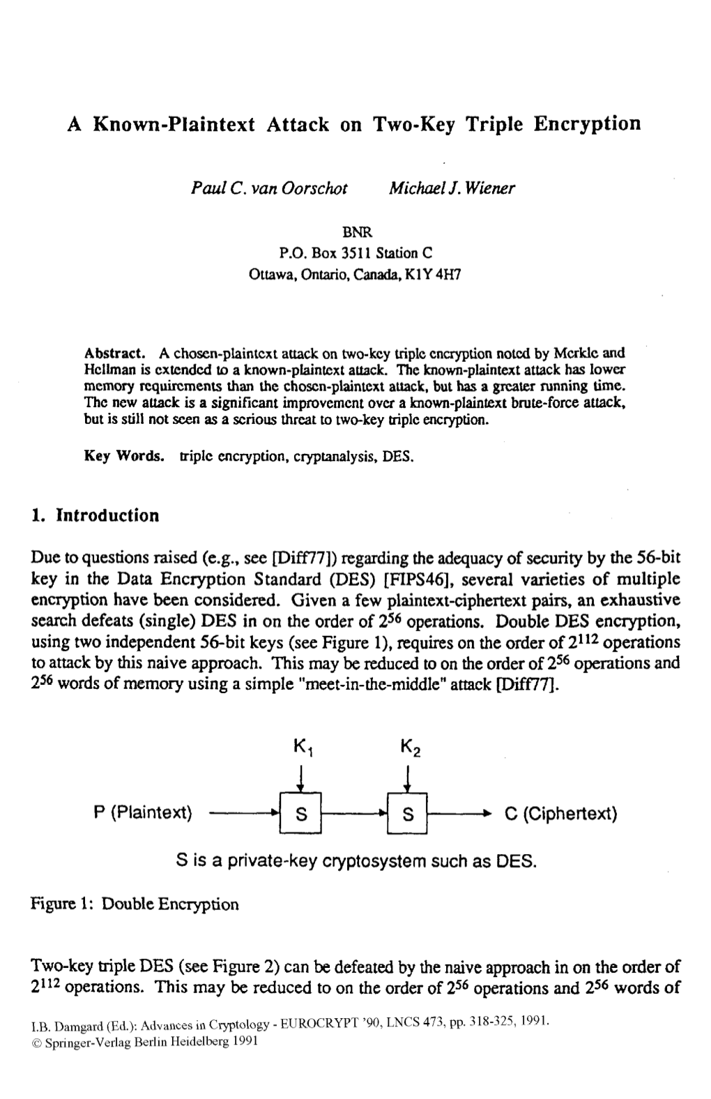 A Known-Plaintext Attack on Two-Key Triple Encryption 1. Introduction