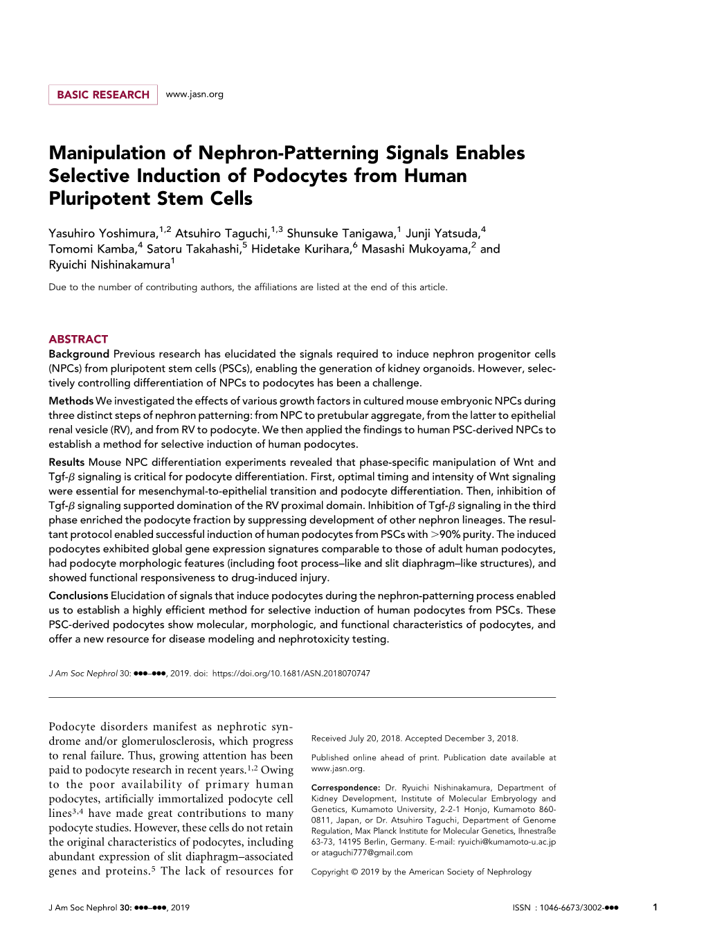 Manipulation of Nephron-Patterning Signals Enables Selective Induction of Podocytes from Human Pluripotent Stem Cells