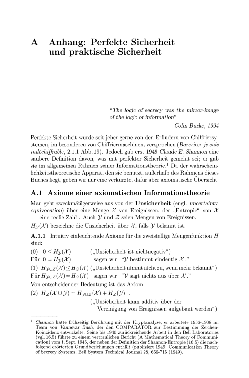 A Anhang: Perfekte Sicherheit Und Praktische Sicherheit