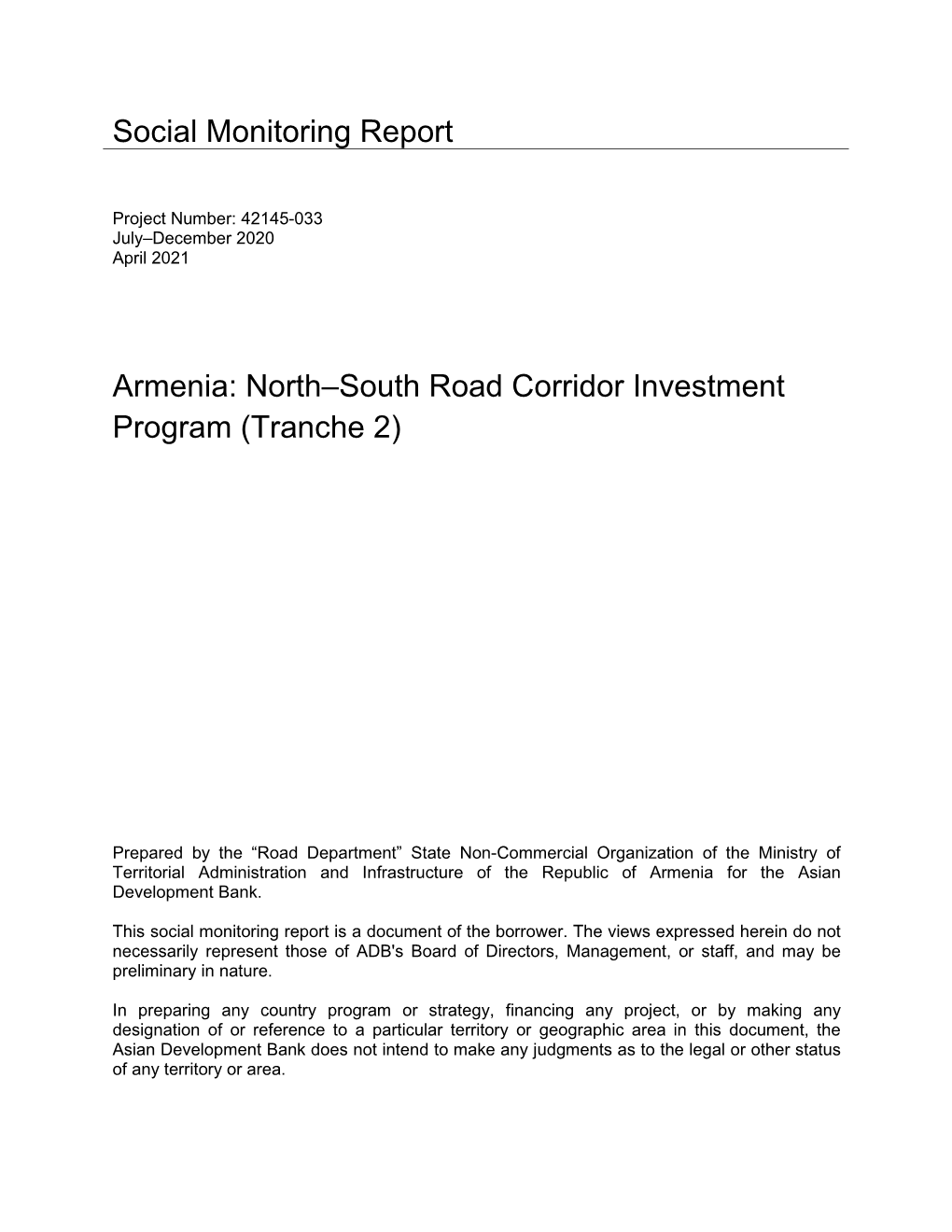 Armenia: North–South Road Corridor Investment Program (Tranche 2)