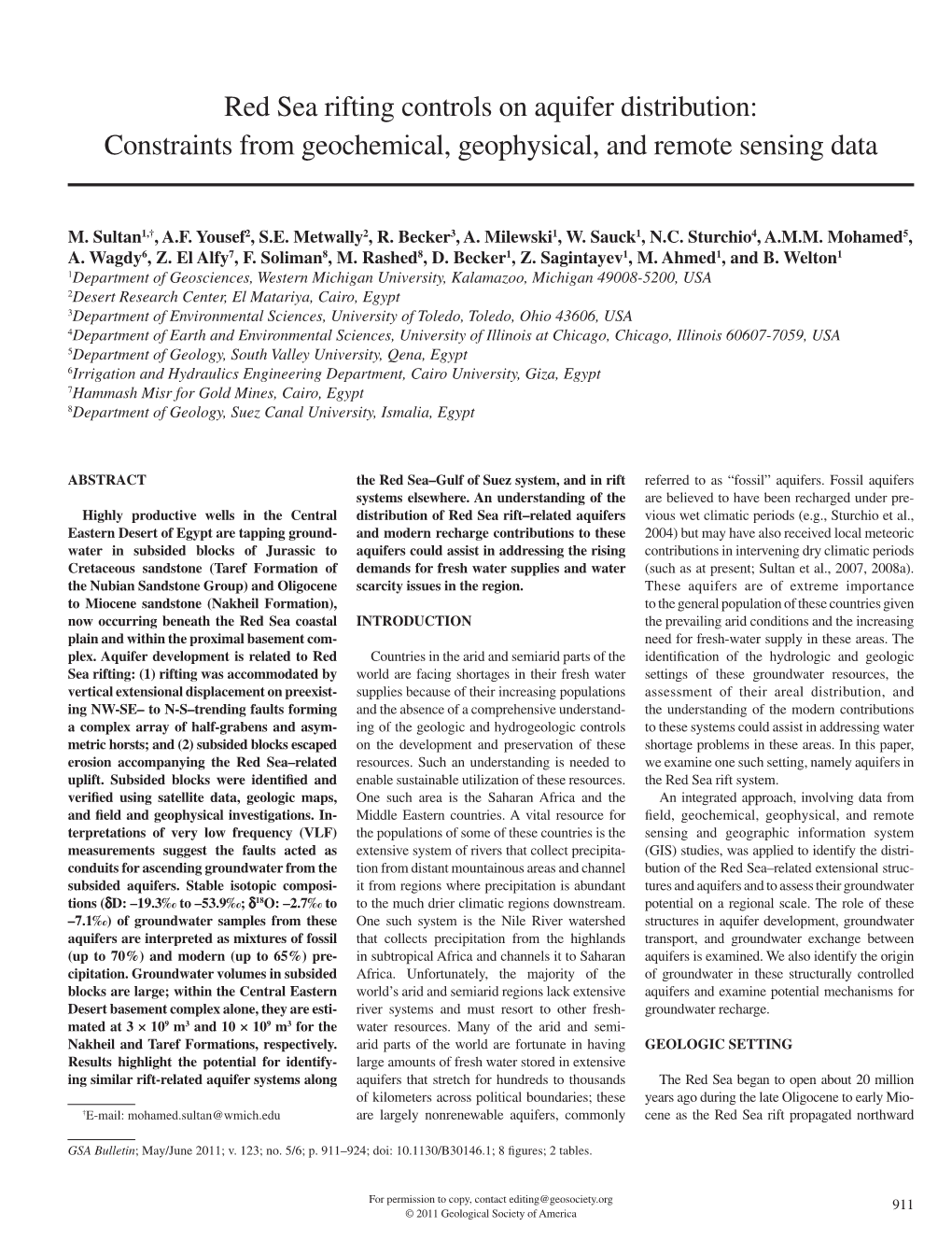 Red Sea Rifting Controls on Aquifer Distribution: Constraints from Geochemical, Geophysical, and Remote Sensing Data