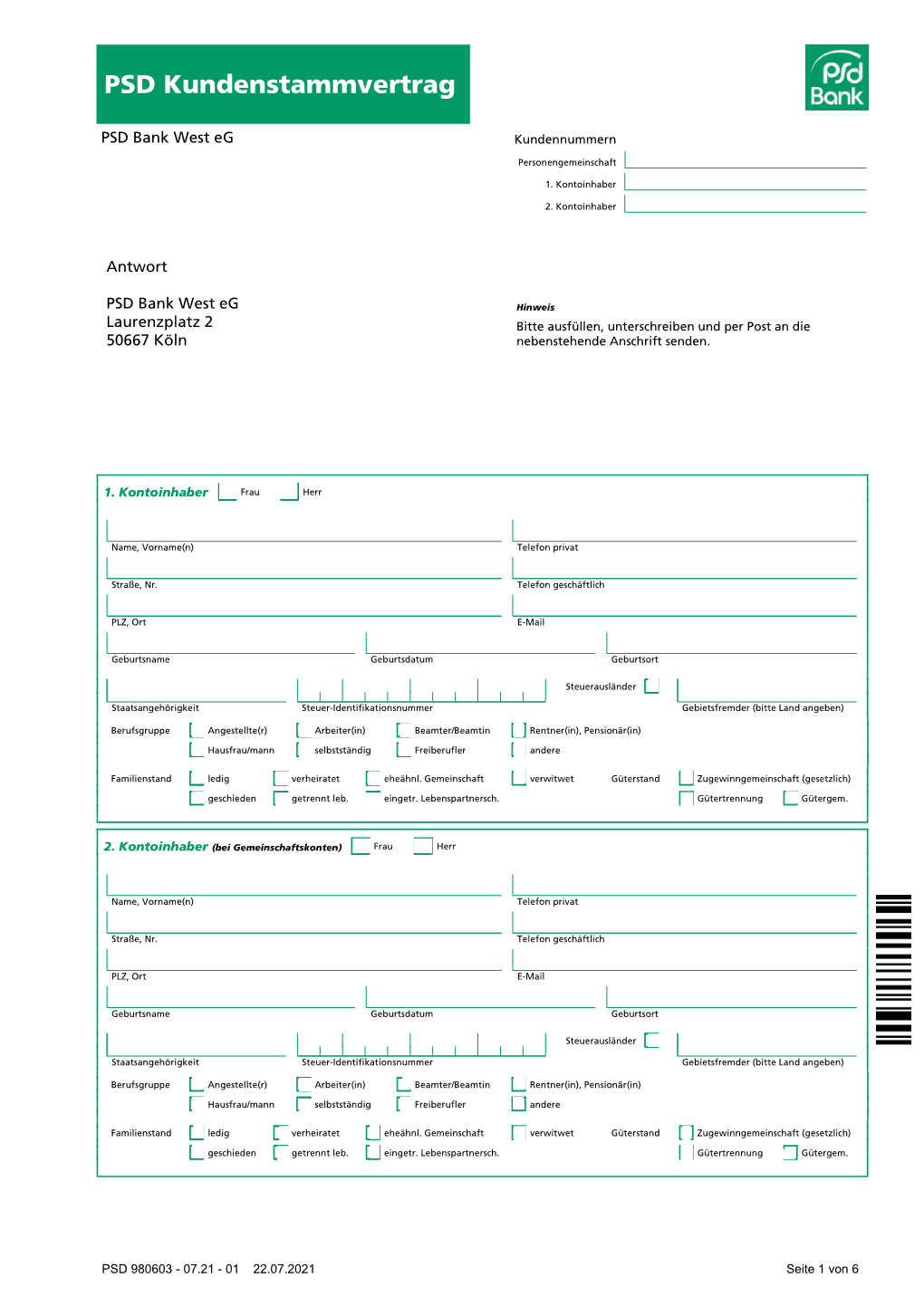 PSD Kundenstammvertrag