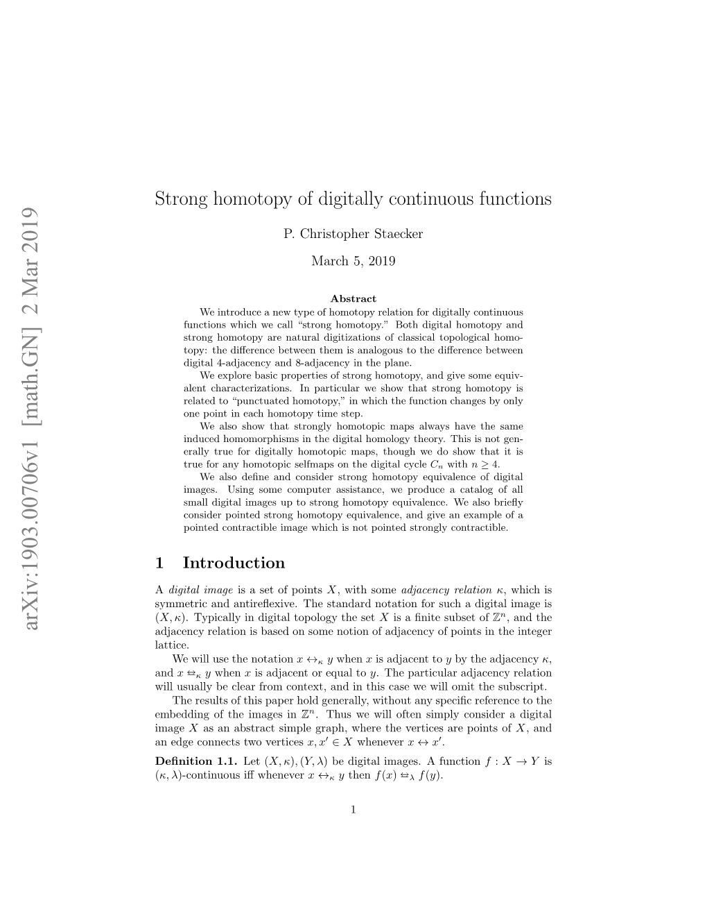 Strong Homotopy of Digitally Continuous Functions