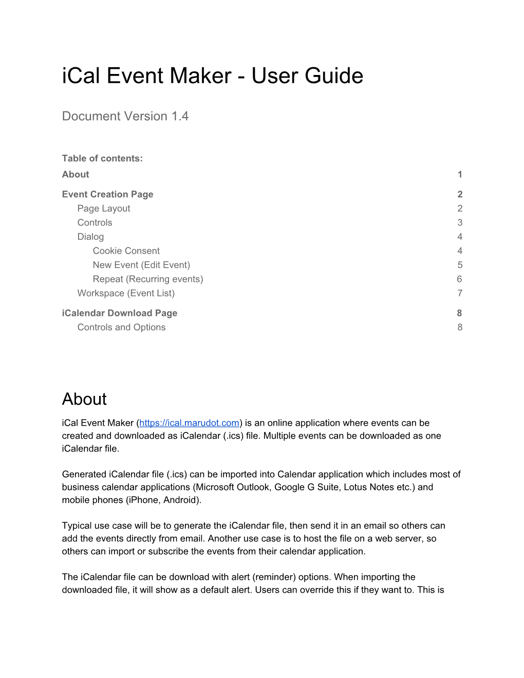 Ical Event Maker - User Guide