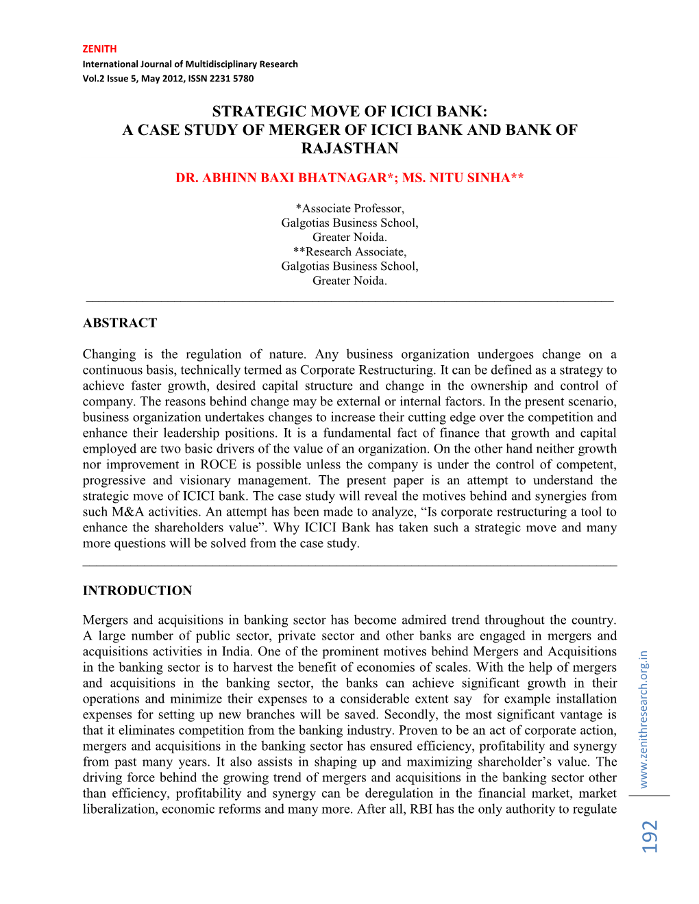 A Case Study of Merger of Icici Bank and Bank of Rajasthan