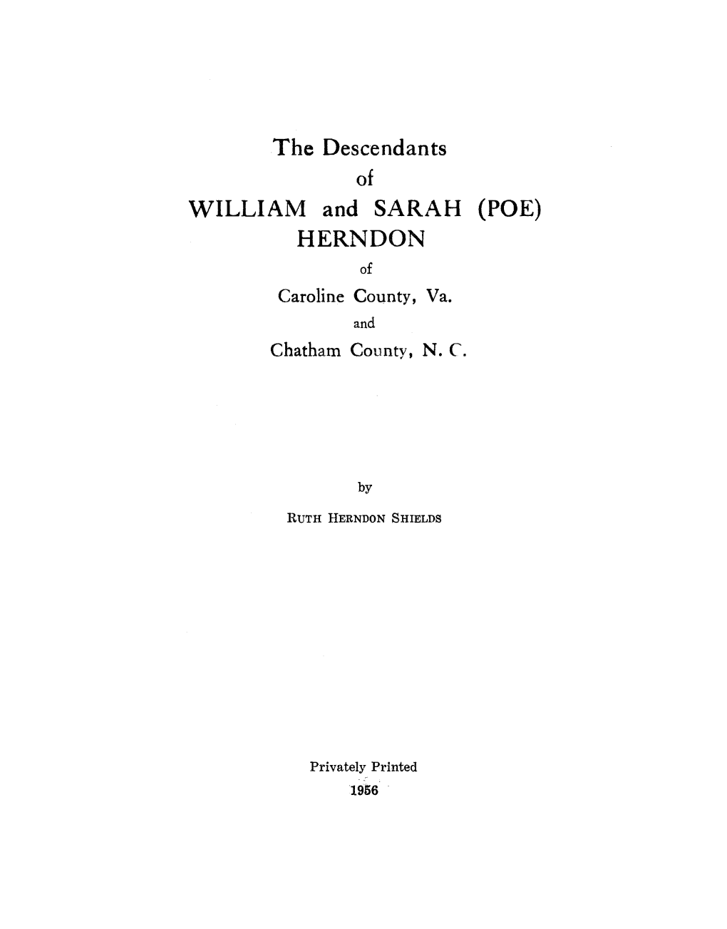 The Descendants WILLIAM and SARAH {POE