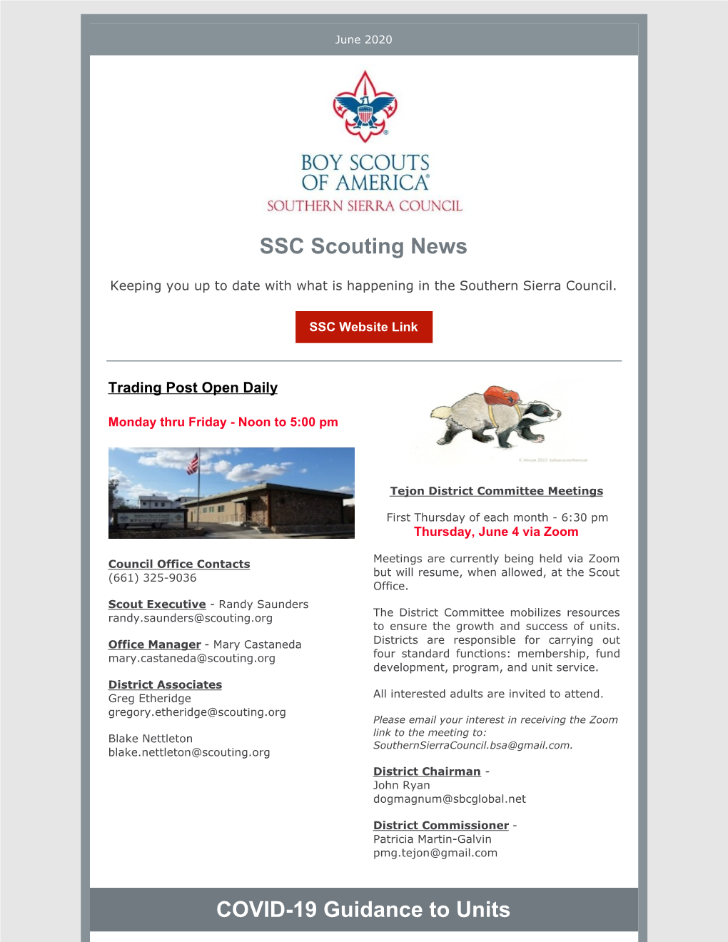 SSC Scouting News COVID-19 Guidance to Units