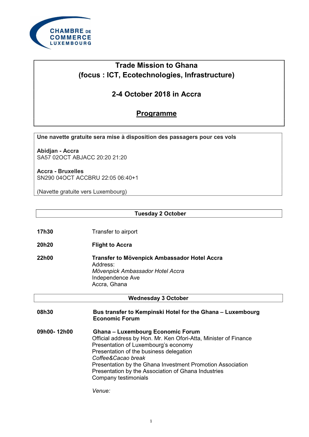 Trade Mission to Ghana (Focus : ICT, Ecotechnologies, Infrastructure) 2-4