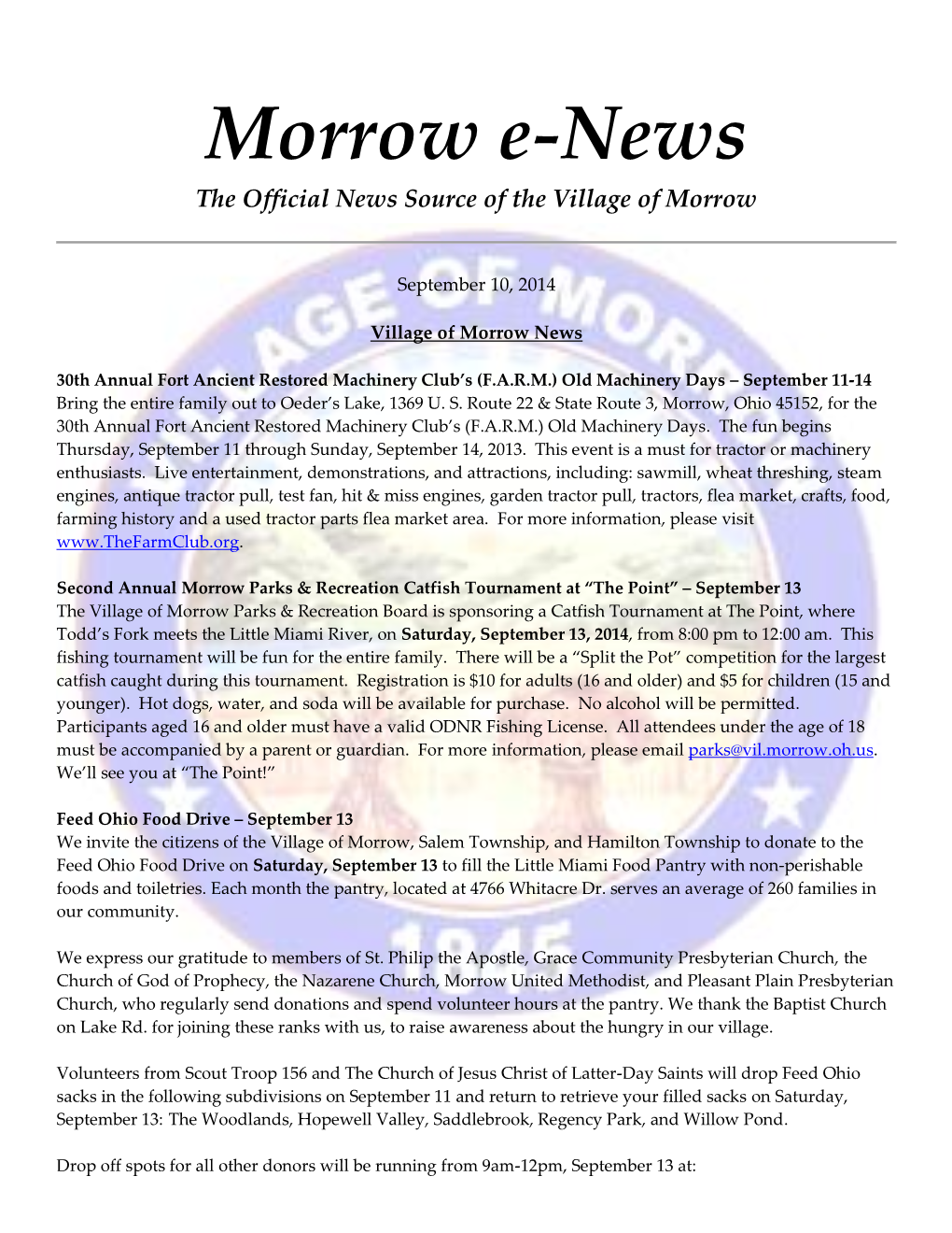 Morrow E-News the Official News Source of the Village of Morrow