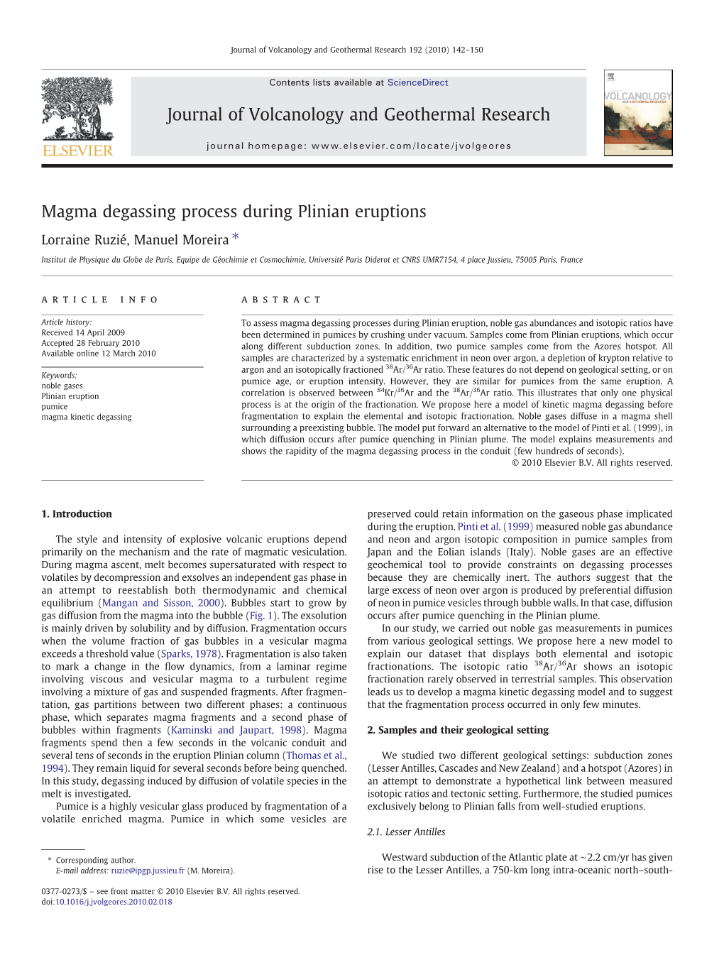 Magma Degassing Process During Plinian Eruptions, JVGR 192, 142