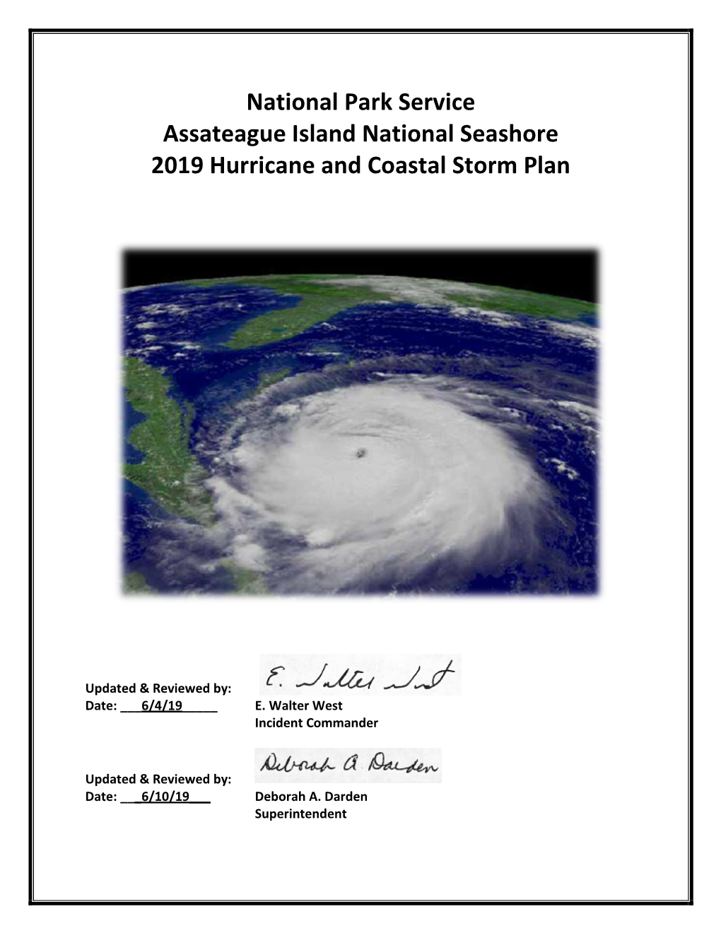 National Park Service Assateague Island National Seashore 2019 Hurricane and Coastal Storm Plan