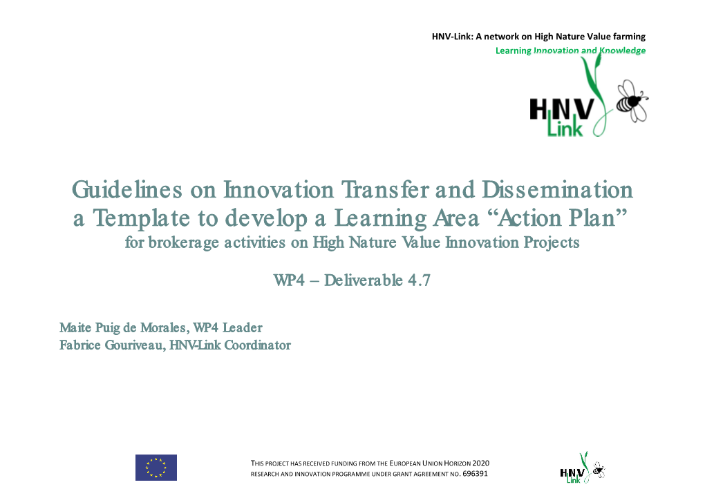 Action Plan” for Brokerage Activities on High Nature Value Innovation Projects