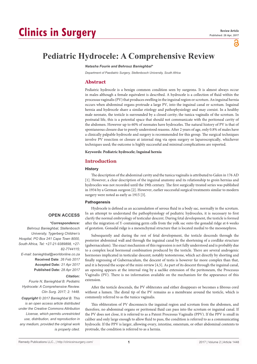 Pediatric Hydrocele: a Comprehensive Review