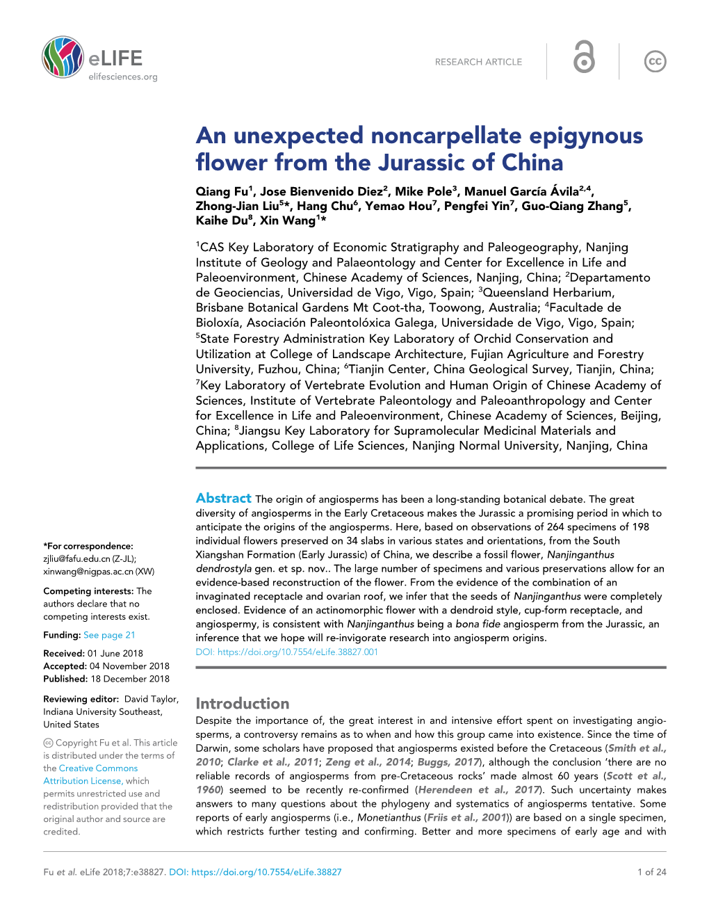 An Unexpected Noncarpellate Epigynous Flower from the Jurassic