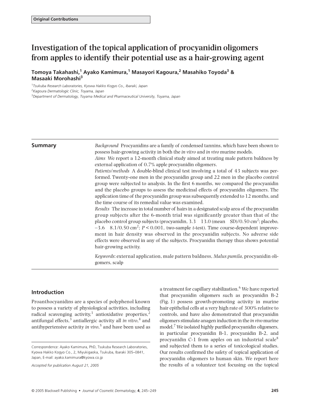 Investigation of the Topical Application of Procyanidin Oligomers from Apples to Identify Their Potential Use As a Hair-Growing