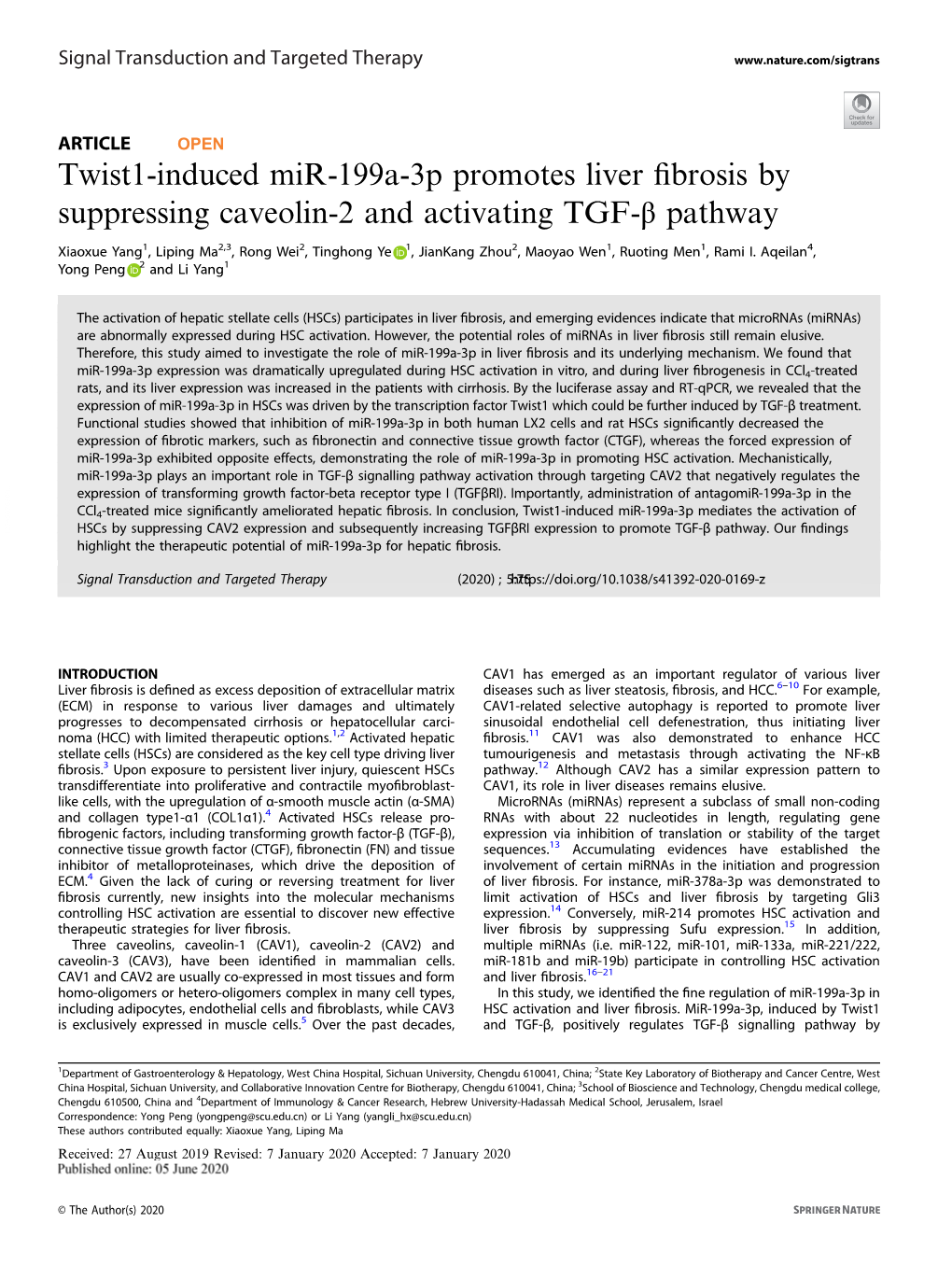 Twist1-Induced Mir-199A-3P Promotes Liver Fibrosis By