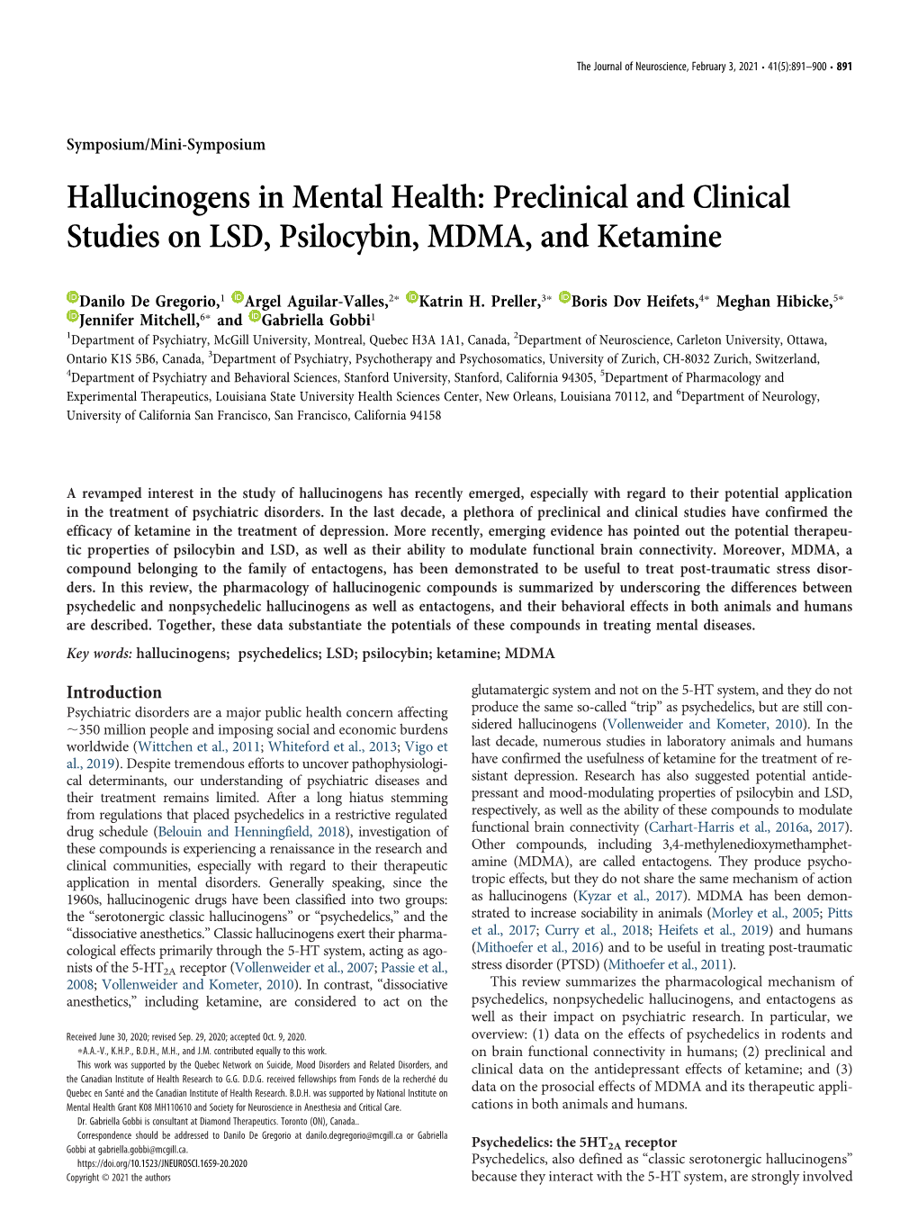 Preclinical and Clinical Studies on LSD, Psilocybin, MDMA, and Ketamine