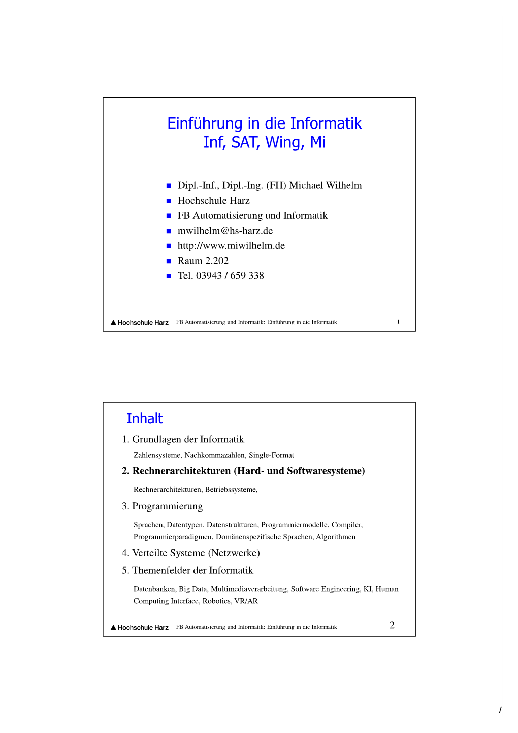 Einführung in Die Informatik Inf, SAT, Wing, Mi