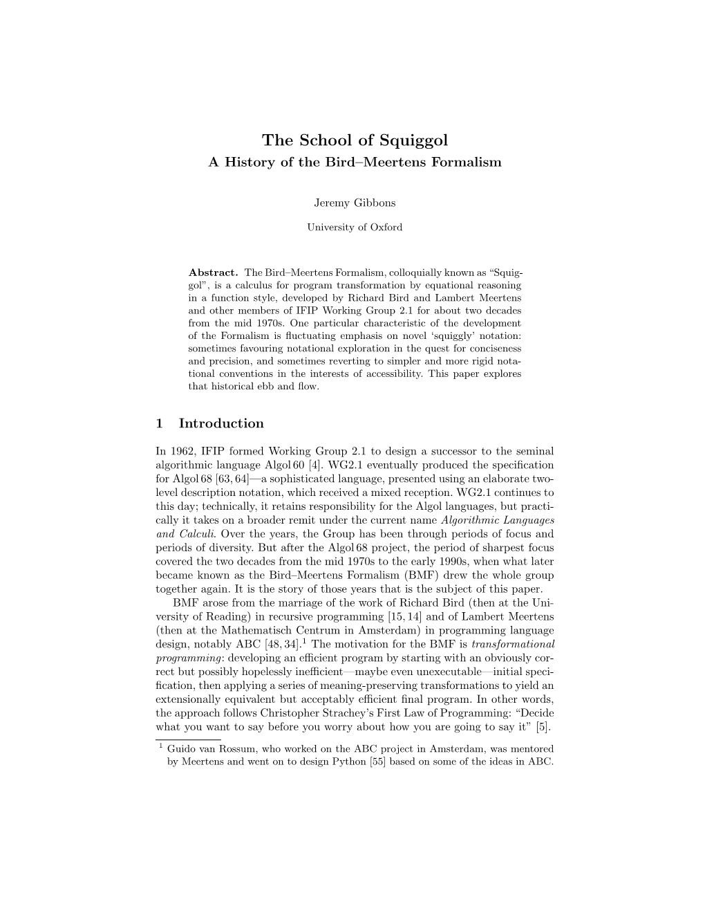 (Pdf) of the School of Squiggol: a History of the Bird−Meertens