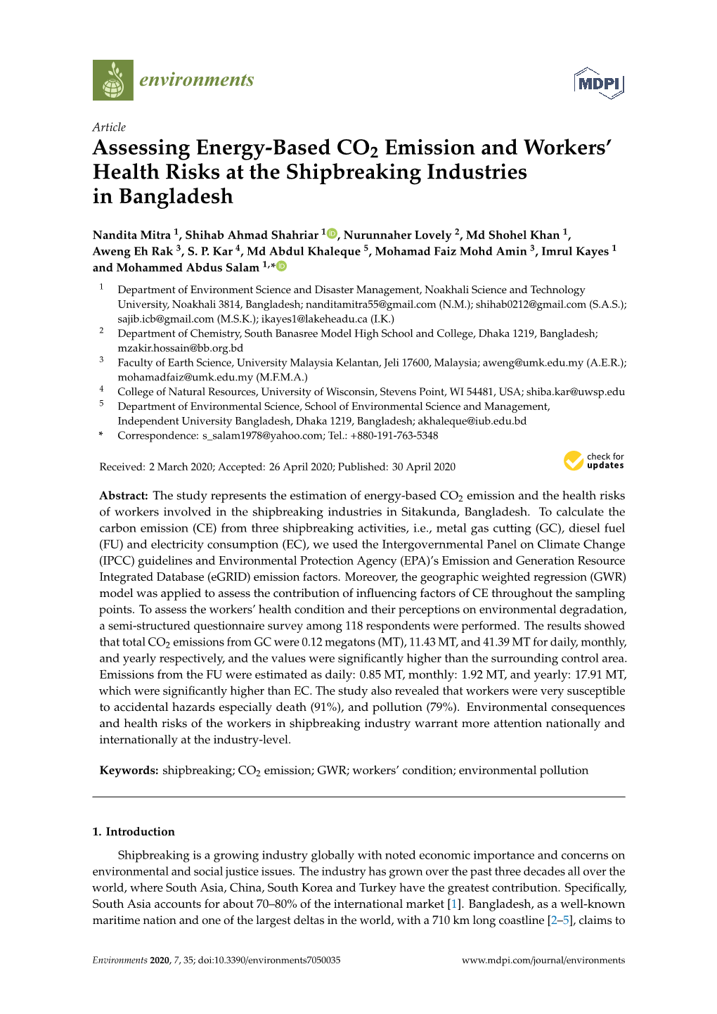 Assessing Energy-Based CO2 Emission and Workers' Health