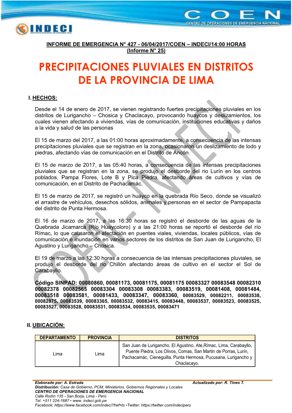 Precipitaciones Pluviales En Distritos De La Provincia De Lima