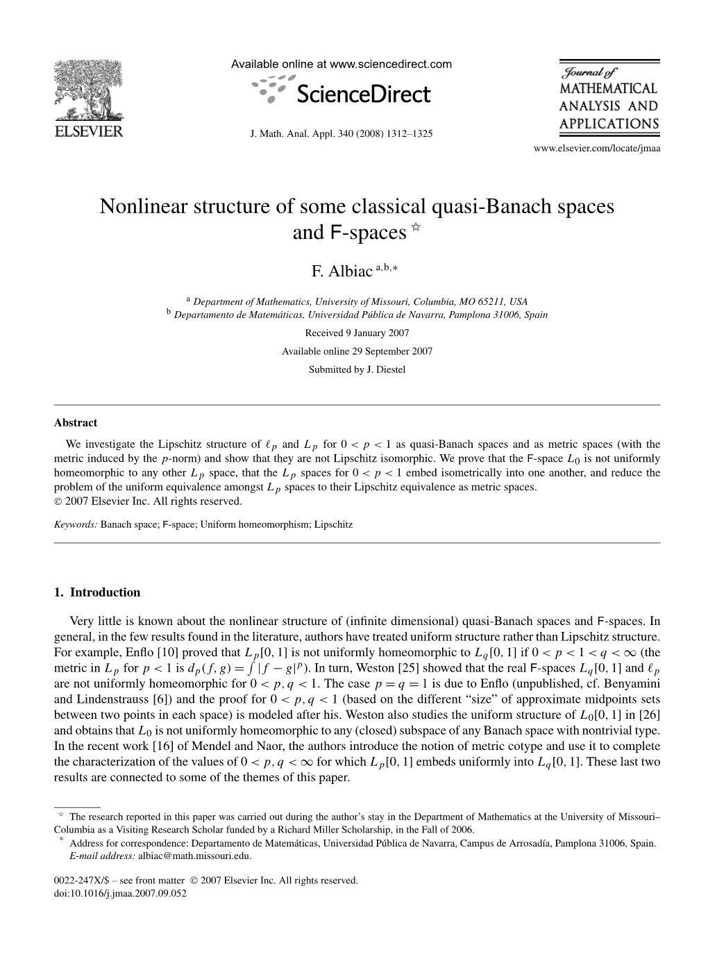 Nonlinear Structure of Some Classical Quasi-Banach Spaces and F-Spaces ✩