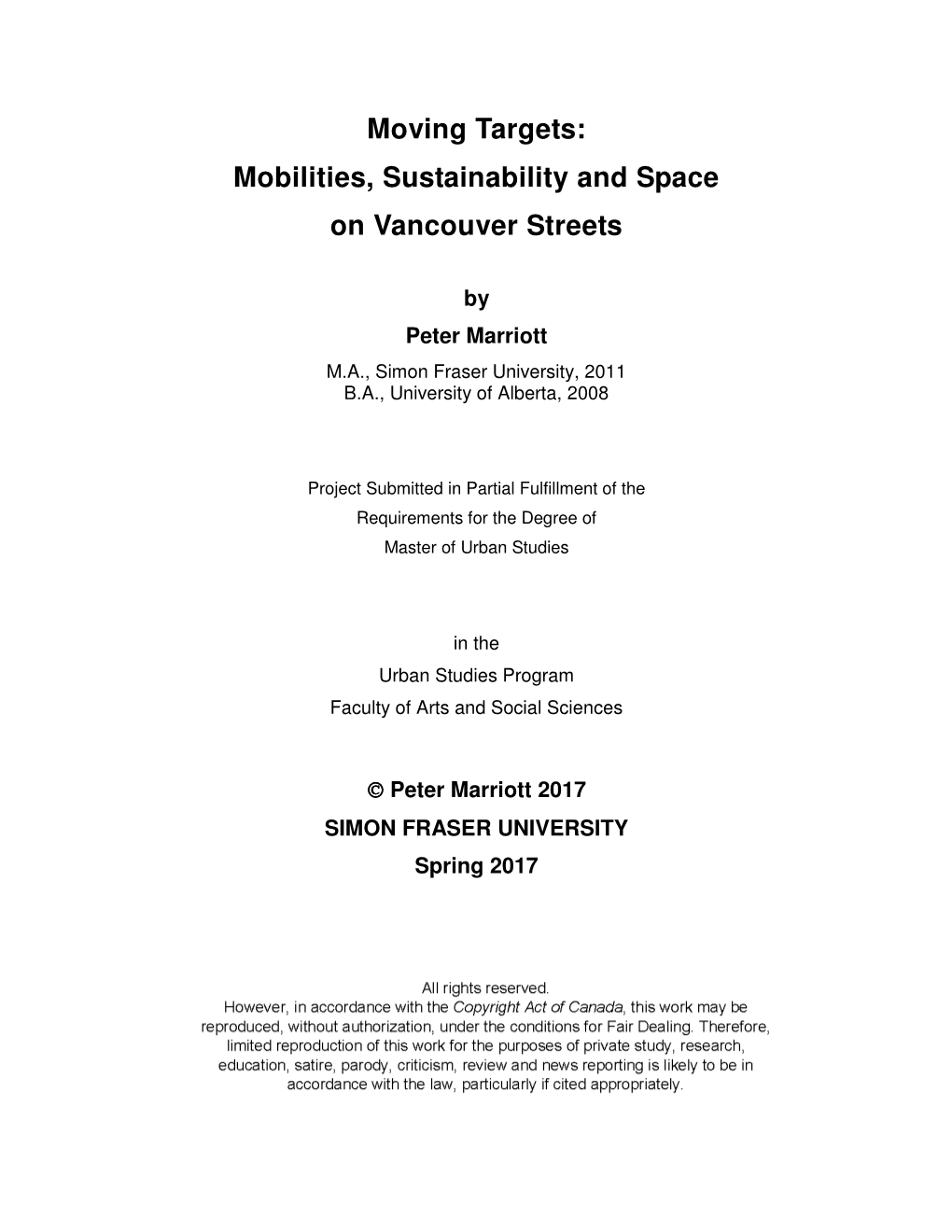 Mobilities, Sustainability and Space on Vancouver Streets